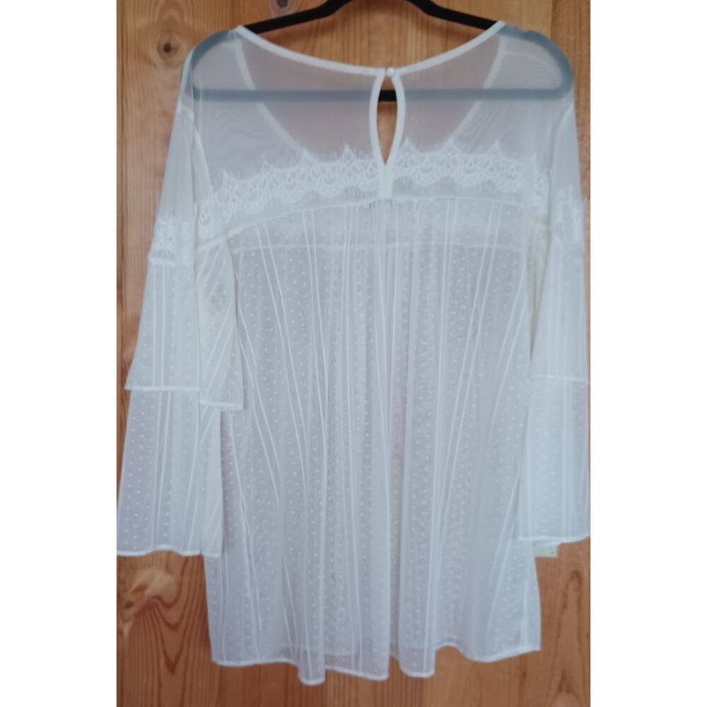 Cato Sheer Mesh Lacy Blouse Women's Large Cream Color Tiered Sleeves Boho Fairy - Picture 4 of 8